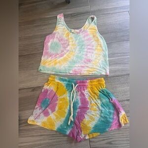 Ramy Brook Tie-Dye Tank and Shorts Set - Pink, Yellow, Green